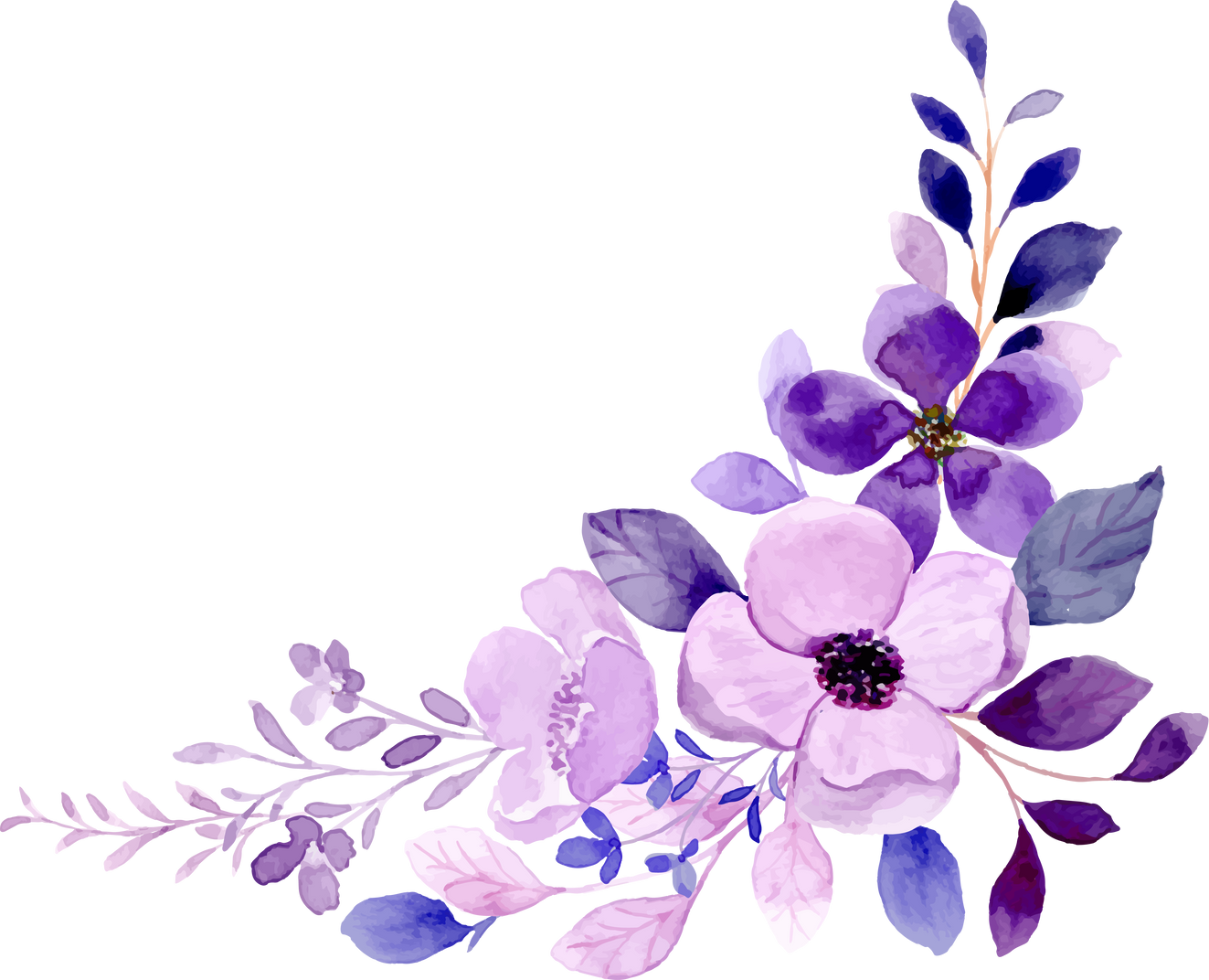 Purple Watercolor Flower Bouquet